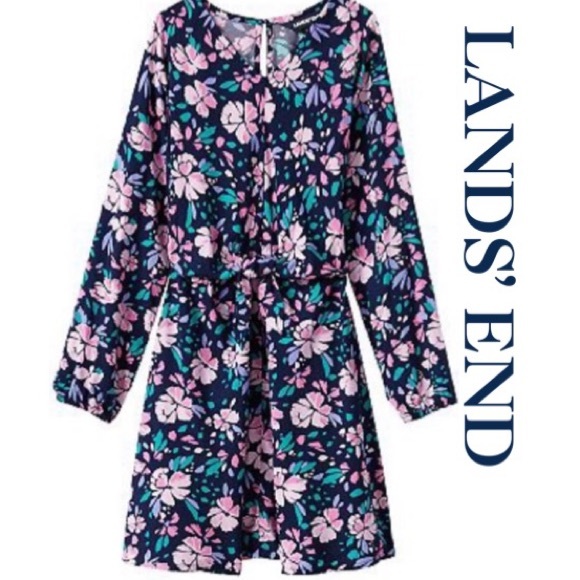 Lands’ End Trendy Style Tie Front Floral Dress Girl’s Size M V-Neck - Picture 1 of 6